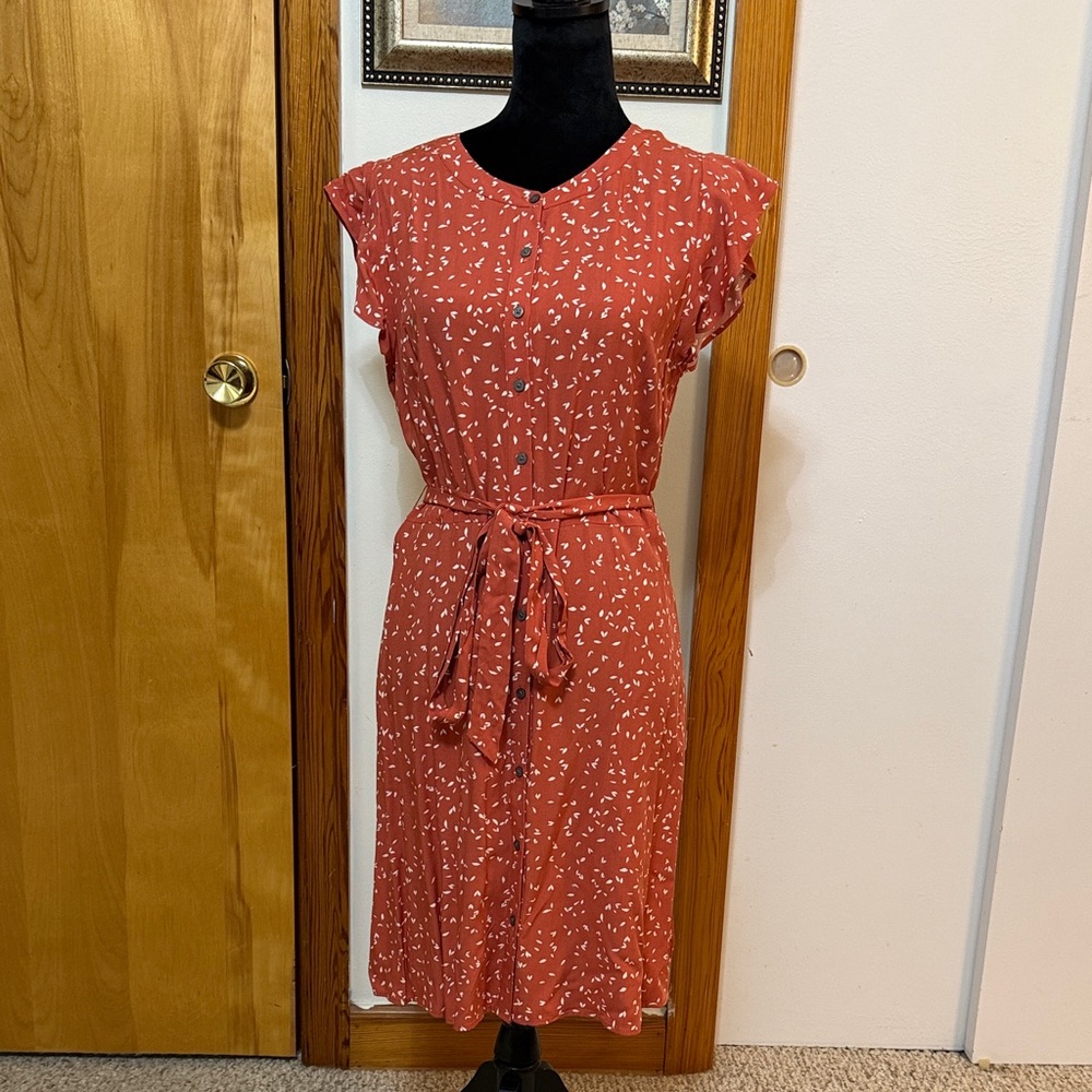LOFT Terracotta Patterned Midi Dress